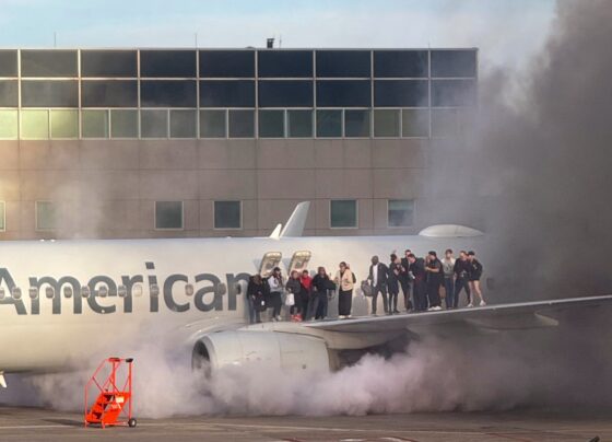 American Airlines plane catches fire