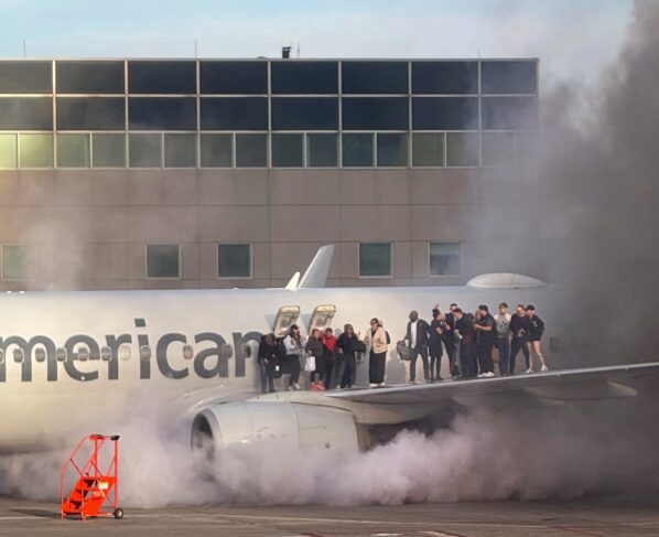 American Airlines plane catches fire